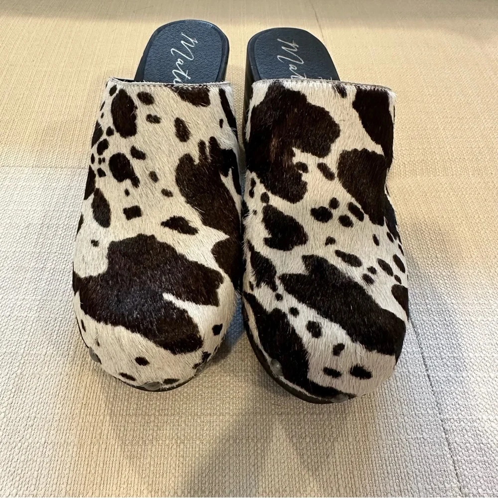 Matisse Black and White Cowhide Studded Platform Clogs - Picture 3 of 10